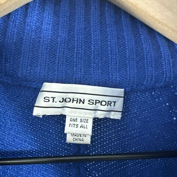 St. John Sport Blue Textured Cashmere Zip Poncho Sweater Womens O/S Old Money - Picture 3 of 16